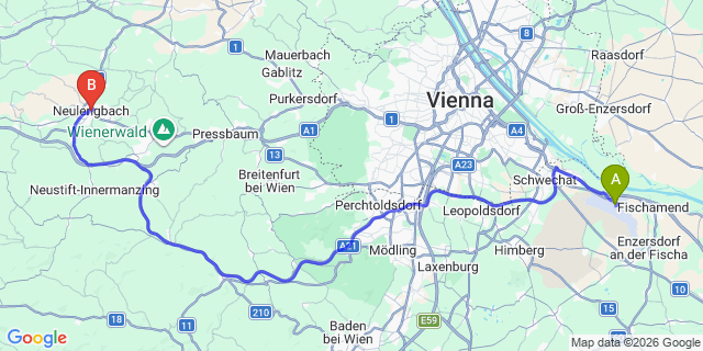 Map: Vienna Airport (VIE) to Neulengbach