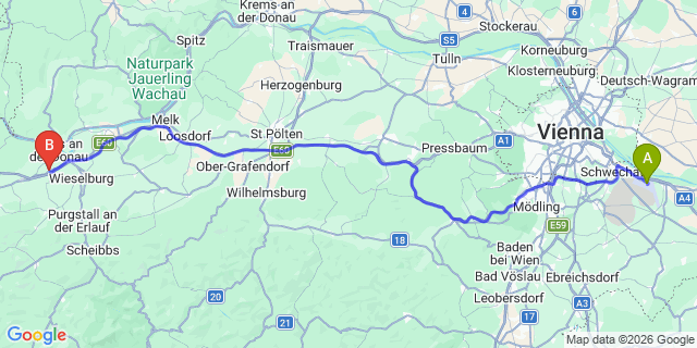 Map: Vienna Airport (VIE) to Neumarkt an der Ybbs