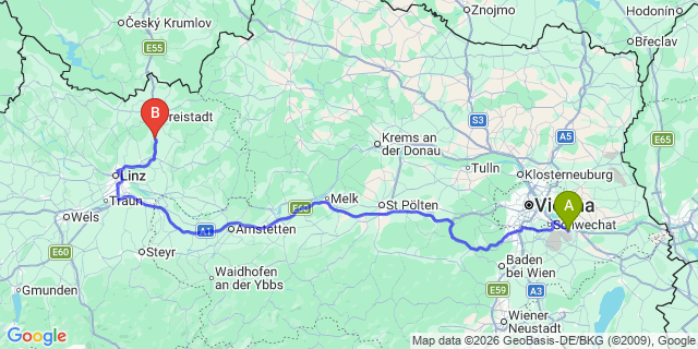 Map: Vienna Airport (VIE) to Neumarkt im Mühlkreis