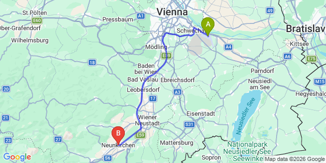 Map: Vienna Airport (VIE) to Neunkirchen