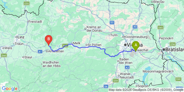 Map: Vienna Airport (VIE) to Neustadtl