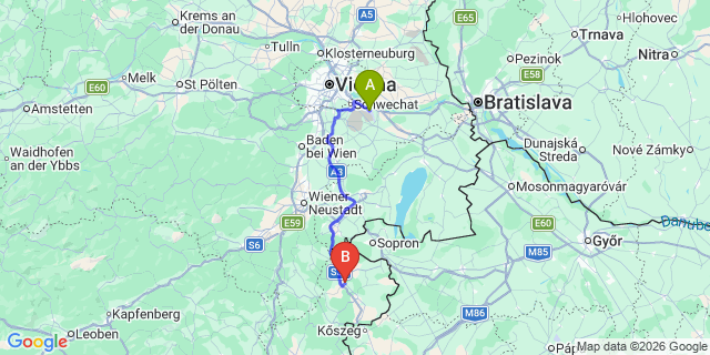 Map: Vienna Airport (VIE) to Neutal