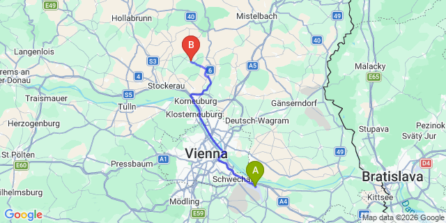 Map: Vienna Airport (VIE) to Niederhollabrunn