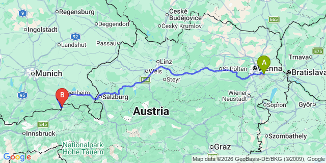 Map: Vienna Airport (VIE) to Niederndorf