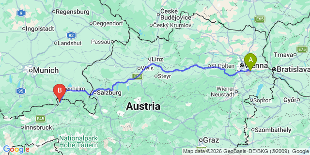 Map: Vienna Airport (VIE) to Niederndorferberg