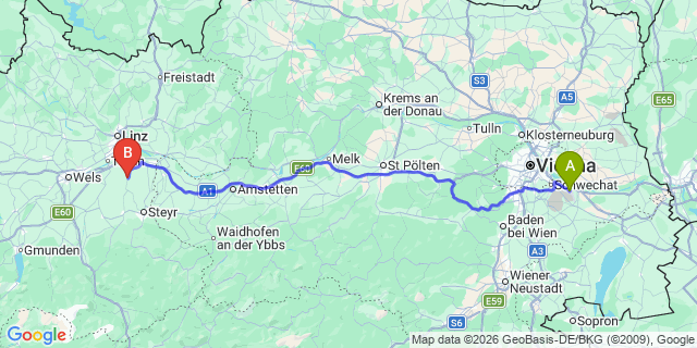 Map: Vienna Airport (VIE) to Niederneukirchen
