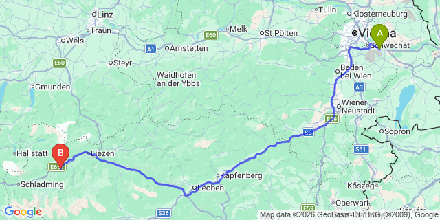 Map: Vienna Airport (VIE) to Niederöblarn