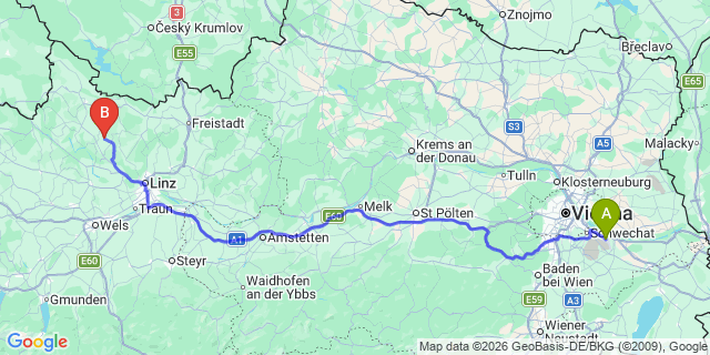 Map: Vienna Airport (VIE) to Niederwaldkirchen