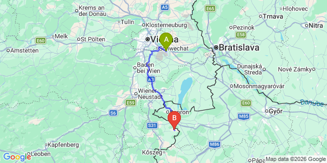 Map: Vienna Airport (VIE) to Nikitsch