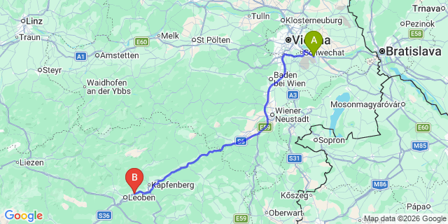 Map: Vienna Airport (VIE) to Niklasdorf