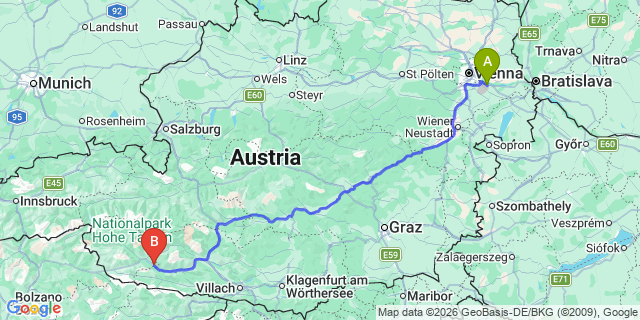 Map: Vienna Airport (VIE) to Nikolsdorf
