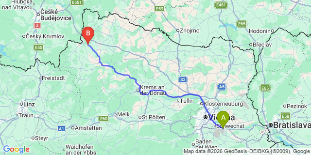 Map: Vienna Airport (VIE) to Nondorf