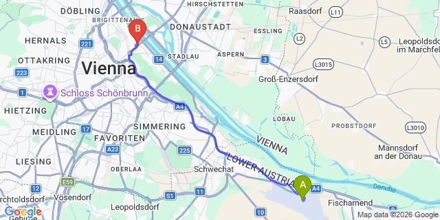 Map: Vienna Airport (VIE) to Novotel Suites Wien City Donau