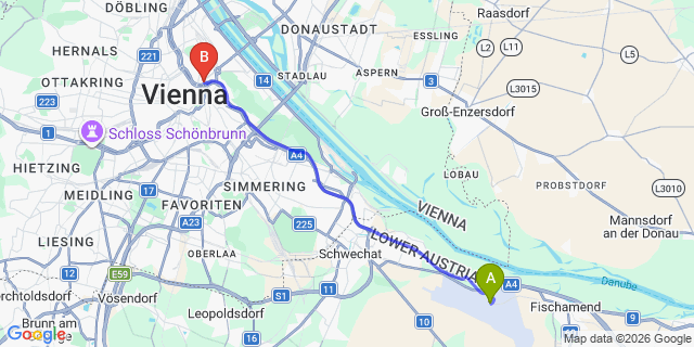 Map: Vienna Airport (VIE) to Novotel Wien City