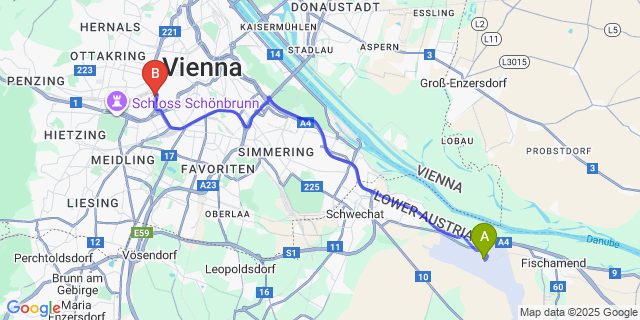 Map: Vienna Airport (VIE), Schwechat, Wien to Numa | Wood Rooms & Apartments