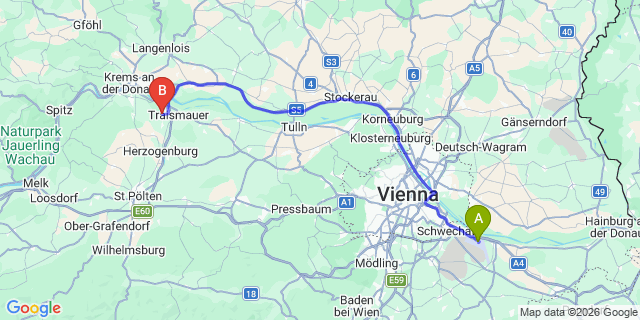 Map: Vienna Airport (VIE) to Nußdorf ob der Traisen