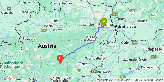 Map: Vienna Airport (VIE) to Obdach