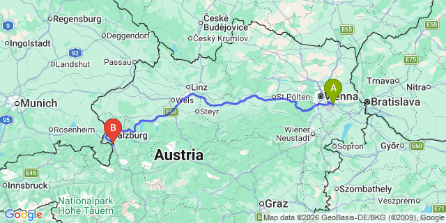 Map: Vienna Airport (VIE) to Oberalm