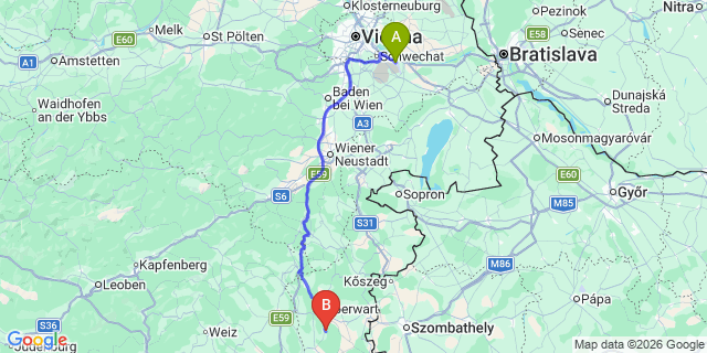 Map: Vienna Airport (VIE) to Oberdorf im Burgenland