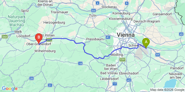 Map: Vienna Airport (VIE) to Obergrafendorf