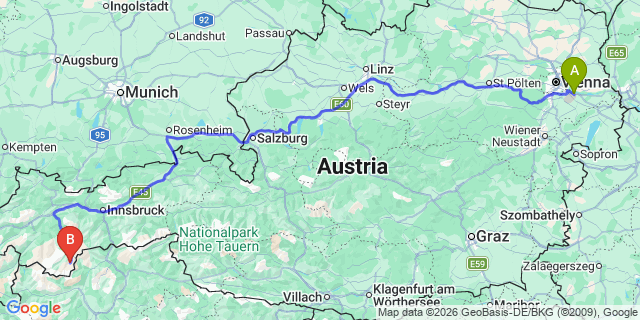 Map: Vienna Airport (VIE) to Obergurgl