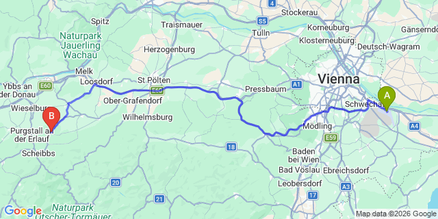Map: Vienna Airport (VIE) to Oberndorf an der Melk