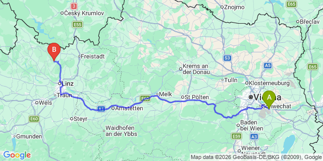 Map: Vienna Airport (VIE) to Oberneukirchen
