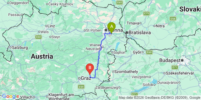 Map: Vienna Airport (VIE) to Oberrettenbach