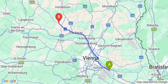 Map: Vienna Airport (VIE) to Oberrußbach