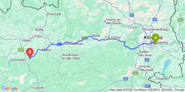 Map: Vienna Airport (VIE) to Oberschlierbach