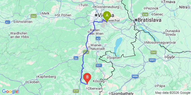 Map: Vienna Airport (VIE) to Oberschützen