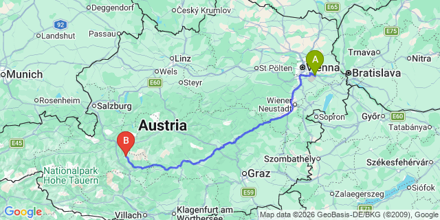 Map: Vienna Airport (VIE) to Obertauern