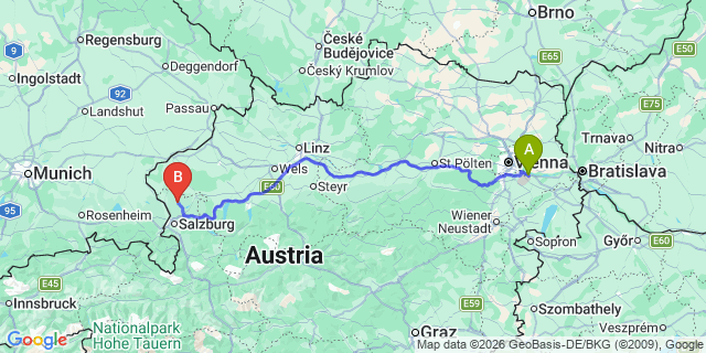 Map: Vienna Airport (VIE) to Obertrum am See