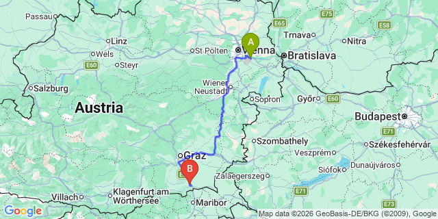 Map: Vienna Airport (VIE) to Obervogau
