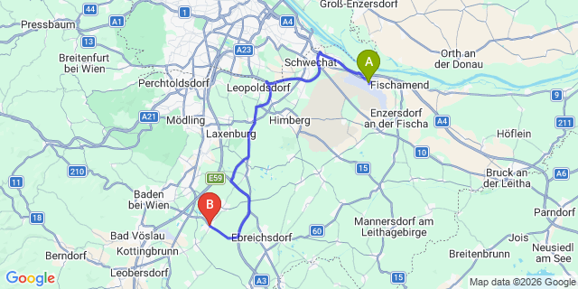Map: Vienna Airport (VIE) to Oberwaltersdorf