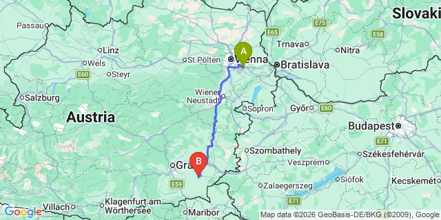 Map: Vienna Airport (VIE) to Oberweißenbach