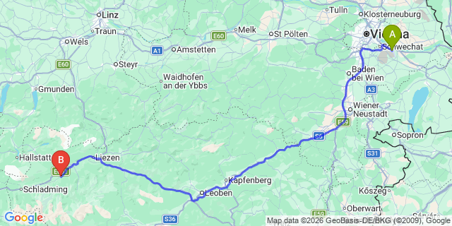 Map: Vienna Airport (VIE) to Öblarn
