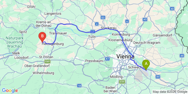 Map: Vienna Airport (VIE) to Obritzberg-Rust