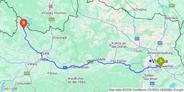 Map: Vienna Airport (VIE) to Oepping