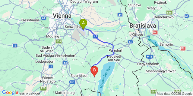 Map: Vienna Airport (VIE) to Oggau am Neusiedler See