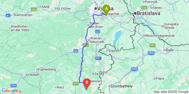 Map: Vienna Airport (VIE) to Olbendorf