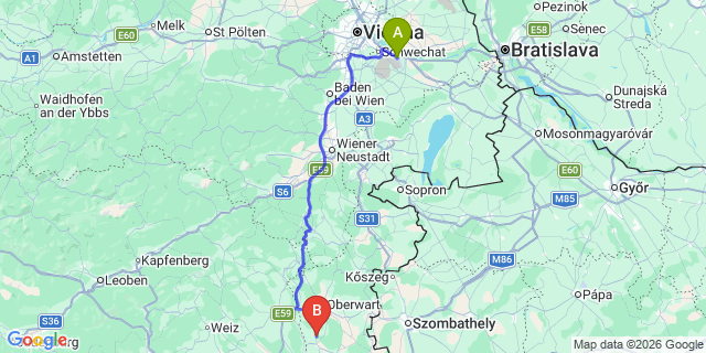 Map: Vienna Airport (VIE) to Ollersdorf im Burgenland
