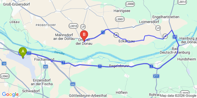Map: Vienna Airport (VIE) to Orth an der Donau