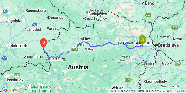 Map: Vienna Airport (VIE) to Ostermiething