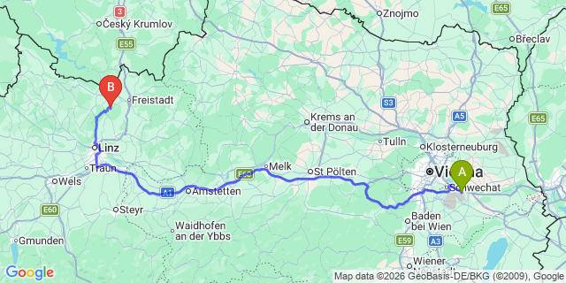 Map: Vienna Airport (VIE) to Ottenschlag im Mühlkreis