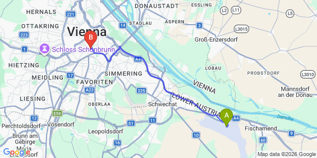 Map: Vienna Airport (VIE) to Pakat Suites Hotel
