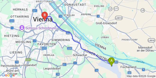 Map: Vienna Airport (VIE) to Palais Coburg