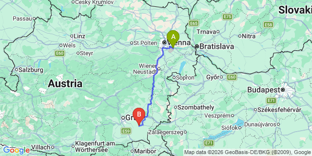 Map: Vienna Airport (VIE) to Paldau