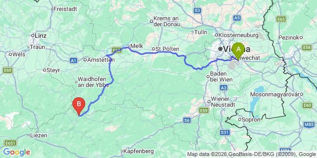 Map: Vienna Airport (VIE) to Palfau