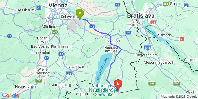 Map: Vienna Airport (VIE) to Pamhagen